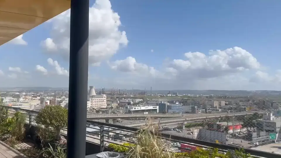 רשת נגד יונים במרפסת גג עם נוף פתוח לעיר